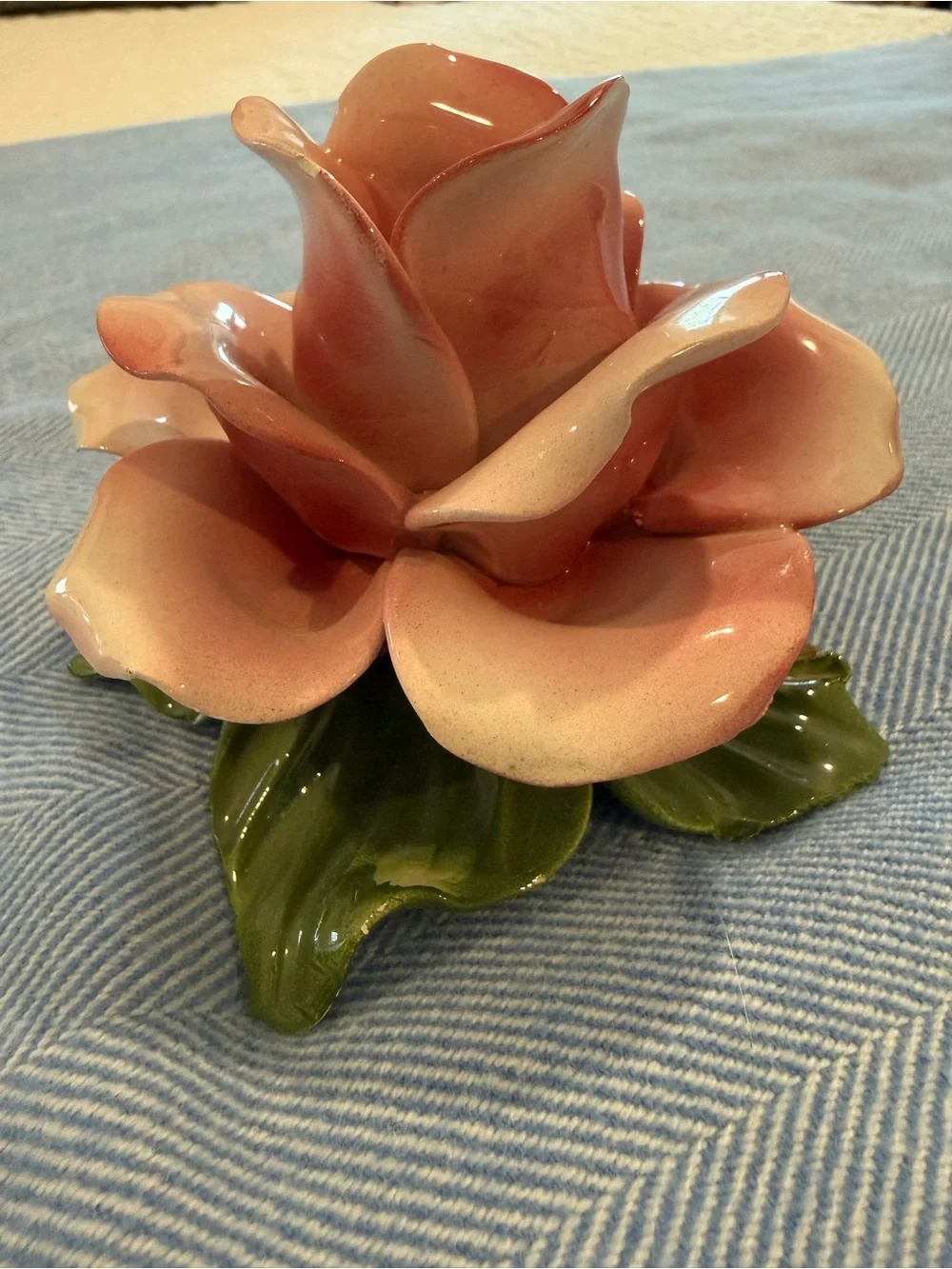 Italian Majolica Rose candle stick holder